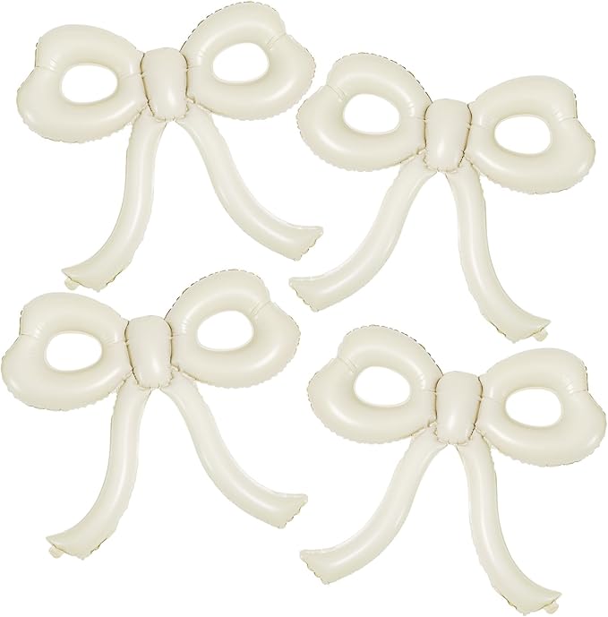 4 Pcs Bow Birthday Decorations Cream Bow Balloons for Girl Women Bow Themed Party Decorations Giant Foil Beige Balloons for Birthday Baby Shower Gender Reveal Wedding Decor Party Supplies