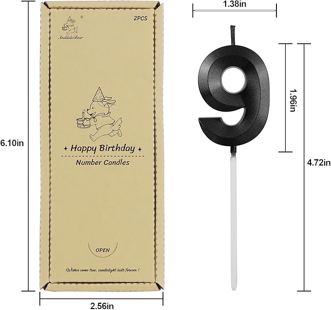 Number 29 Birthday Candles, 1.96 Inch Happy Birthday Cake Candles Cupcakes Topper Decoration for Birthday Party Wedding Anniversary Celebration Supplies (Black)