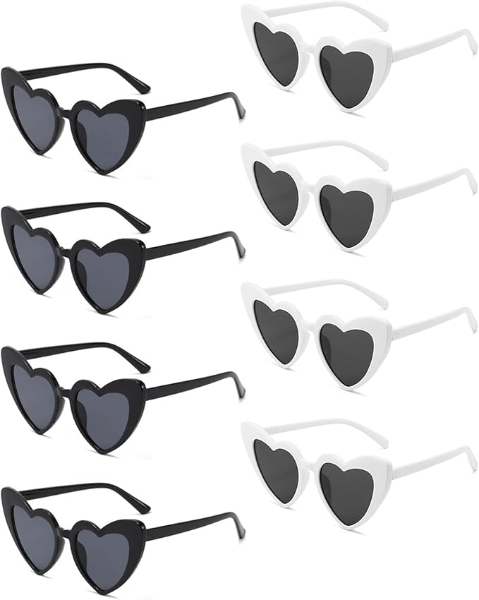 8 Pack Heart Sunglasses Vintage Cat Eye Heart Glasses Retro Bachelorette Bride Sunglasses Bulk for Women