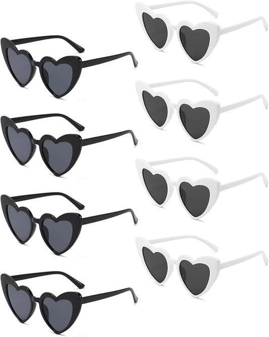 8 Pack Heart Sunglasses Vintage Cat Eye Heart Glasses Retro Bachelorette Bride Sunglasses Bulk for Women