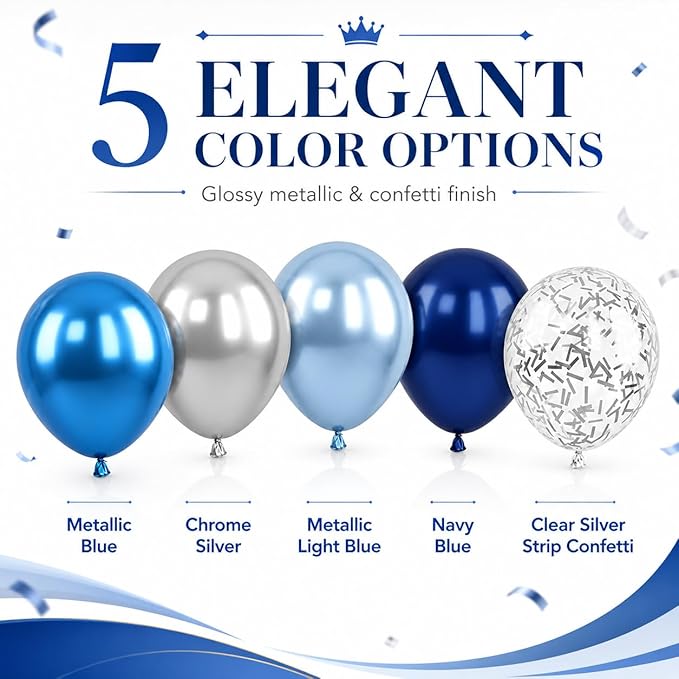 Blue and Silver Balloons, 50PCS 12 Inch Metallic Blue Silver Balloons Dark Navy Confetti Party Latex Balloon Baby Blue Mixed Balloon for Birthday Graduation Shower Wedding Retirement