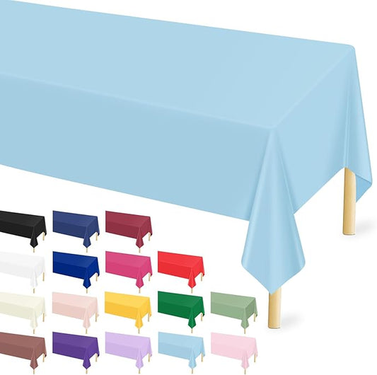 Mulbozy 12 Pcs Light Blue Plastic Tablecloth for Rectangle Table, 54 × 108 inches Disposable Light Blue Party Table Covers for Birthday, Anniversary, Wedding, Fine Dining, Graduation Party Decoration