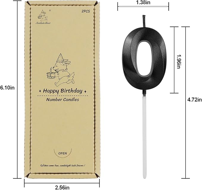 Number 40 Birthday Candles, 1.96 Inch Happy Birthday Cake Candles Cupcakes Topper Decoration for Birthday Party Wedding Anniversary Celebration Supplies (Black)