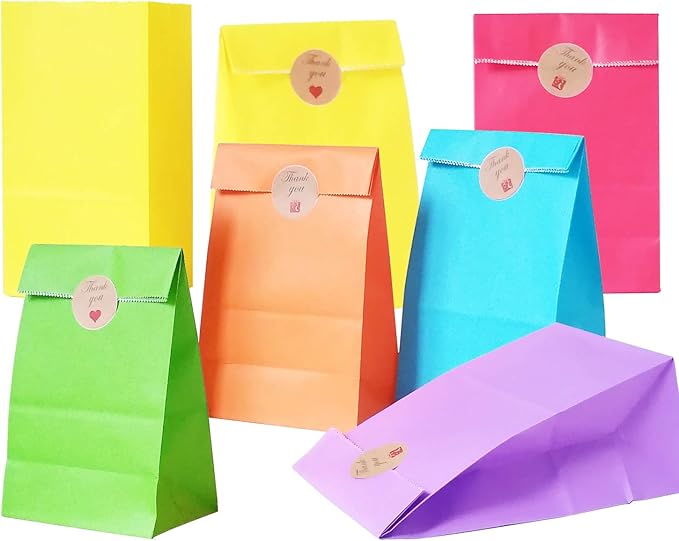 Future Life 30 pcs Solid Color Party Favor Paper Bags, 5.2 * 3.2 * 9.6 Inch, Food Safe Kraft Paper and Ink, Natural (Biodegradable), Vivid Colored, Gift Bags, Give Away Bags.