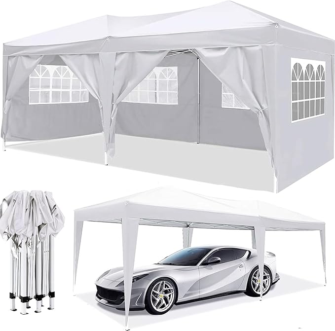 10x20 Pop Up Canopy Tents for Parties, Portable Outdoor Tent with Carry Bag & 4 Sandbags, for Wedding, Patio Events, Commercial, Birthday, Graduation (White, 10x20)
