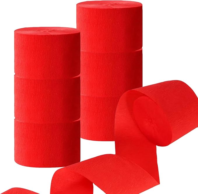 CC wonderland zone 6 Rolls Red Crepe Paper Streamers for White Birthday Wedding Festival Celebration Party Decorations,82 feet Long 1.77 inch Wide