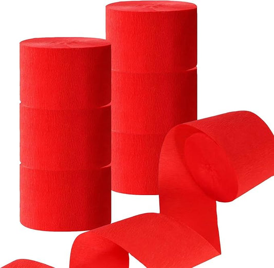 CC wonderland zone 6 Rolls Red Crepe Paper Streamers for White Birthday Wedding Festival Celebration Party Decorations,82 feet Long 1.77 inch Wide