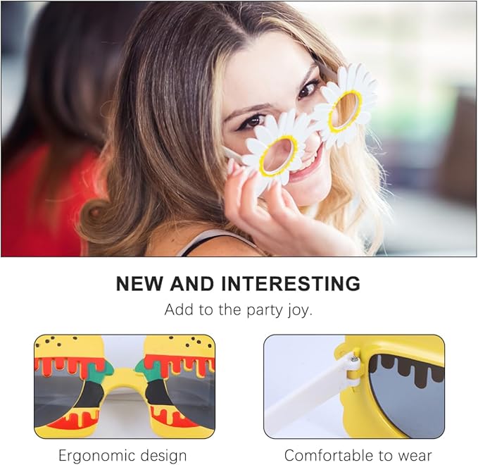 Ciieeo Hamburger Sunglasses Party Photo Props Fun Yellow Burger-Shaped Sunglasses for Birthday Ball Masquerade Dance