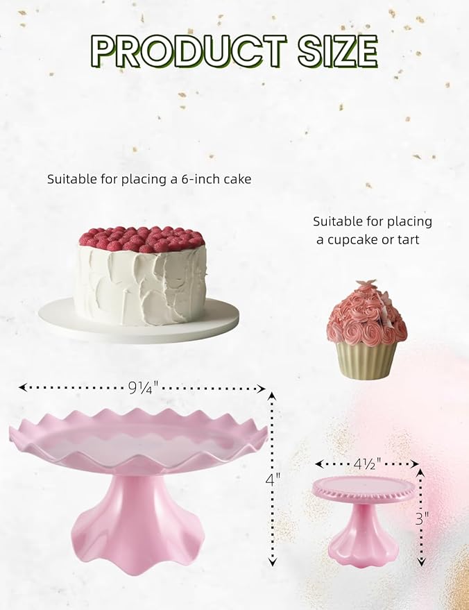 Plastic Dessert Table Display Set of 6, 3 Pcs 9 inch cake Stand, 3 Pcs 4 inch Mnini Cupcake Holder, cupcake tray, Versatile Design for Birthday, Tea Party, Wedding. (pink)