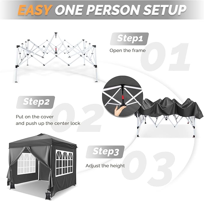 VINGLI 10x10 Pop Up Canopy Tent with 4 Sidewalls & Sandbags, Outdoor Pop Up Gazebo, Tents for Parties Easy up Canopy for Events, Parties, Camping
