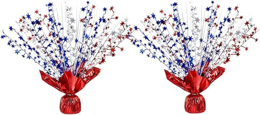 2 Pack Metallic Foil Spray Centerpiece Stars for Wedding, Birthday, Anniversary, Christmas Table Decor, Holiday Festival Baby Shower Graduation Mantle Party Decorations (Red&Blue&Silver)
