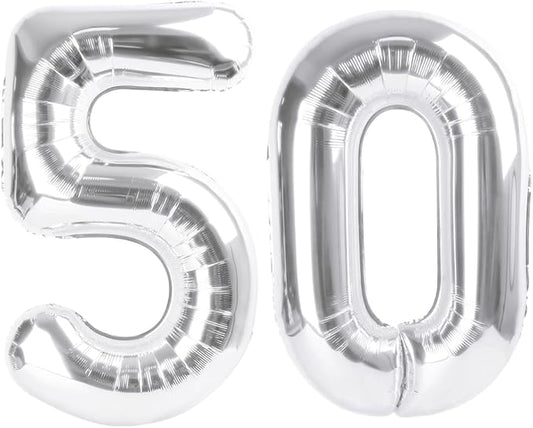 40 Inch Balloon 50 Number, Foil Silver 50th Birthday Party Decoration for Men & Women, Big Number Balloons Party Supplies for Engagement Wedding Anniversary