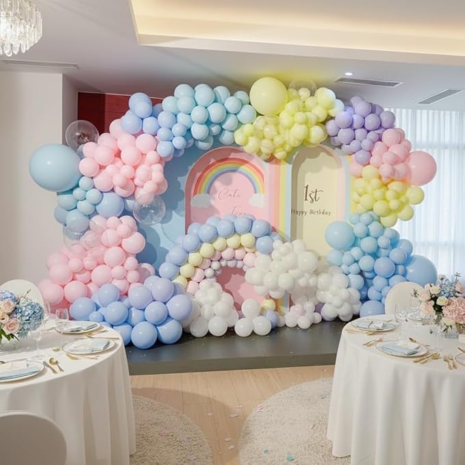 453Pcs Pastel Balloon Arch Kit, 7 Macaron Assorted Colors Balloon Garland Kit, Different Size Spring Colorful Balloon for Spring Easter Birthday Baby Shower Gender Reveal Rainbow Party Decor