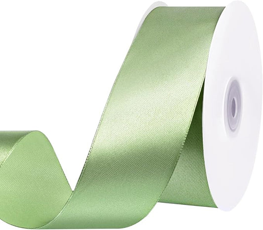 woric Sage Green Ribbon 1 1/2 Inch 60 Yards Light Green Satin Ribbon for Graduation Leis Mothers Day Gift Bags Baskets Wedding Decor Baby Shower DIY Crafts Flower Bouquet