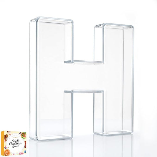 10" Acrylic Charcuterie Letters Fillable Tray, Reusable Alphabet Number Shaped Serving Plates for Charcuterie Board, Display Fruit, Candy, Cake, Party Decor, Birthday, Anniversary（H）