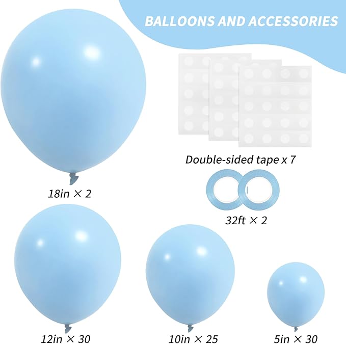 RUBFAC 87pcs Pastel Blue Balloons Different Sizes 18 12 10 5 Inches for Garland Arch, Premium Blue Latex Balloons for Birthday Wedding Baby Shower Bridal Shower Party Decorations