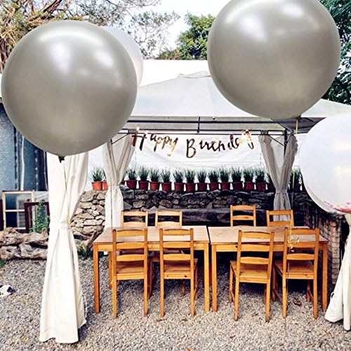 36 Inch Giant Latex Balloons, Pearl Silver Round Balloons for Birthdays Weddings Receptions Festival Party Decoration, Pack of 5 Pcs