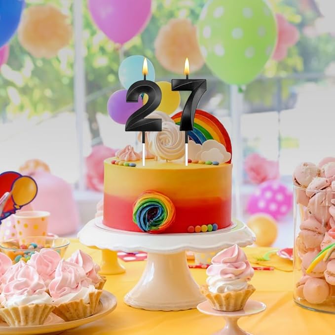 27th Birthday Candles 27 Candles for 27th Birthday Decorations for Boys Happy 27 Birthday Cake Topper Black Birthday Candles Black Number Candles
