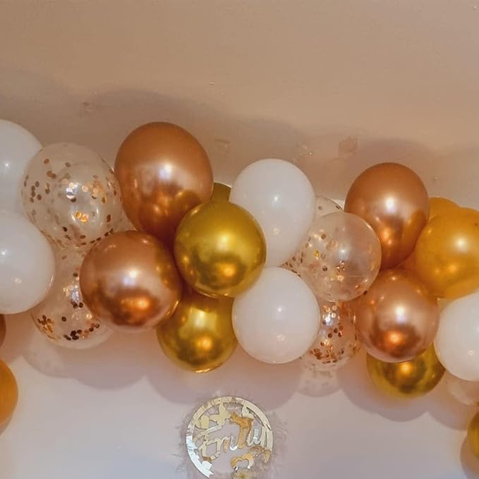 Paready Rose Gold and White Latex Balloons, 60 Pcs 12 Inch Metallic Gold Confetti Balloons with Ribbons for Birthday Party Baby Shower Anniversary Wedding Bridal Shower Graduation Decoration