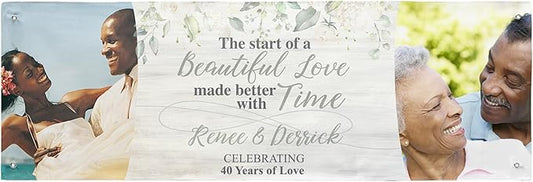 Let's Make Memories Personalized Banner - Anniversary Party Decor - Customized Banner - Any Message - Indoor/Outdoor Vinyl - Now and Then Photos - 6 ft