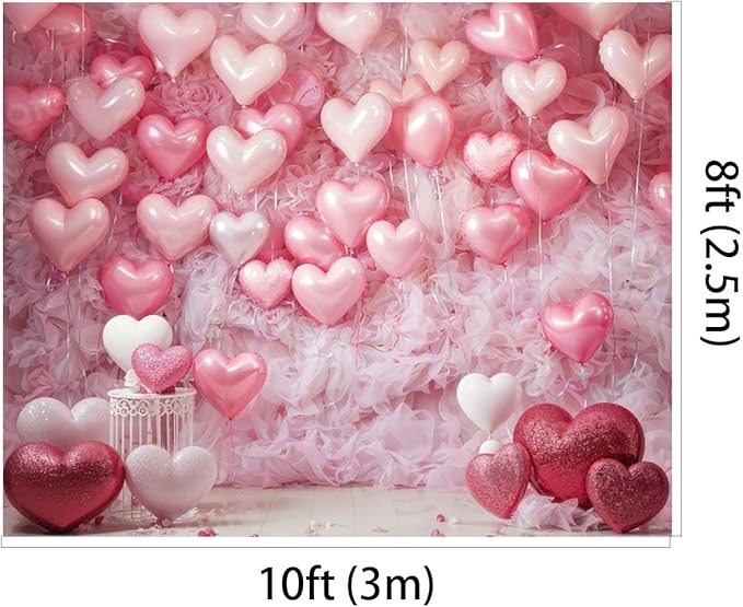 Kate 10x8ft Sweet Birthday Party Backdrops for Photography Happy Valentine's Day Background Pink Love Heart Balloons Backgrounds Newborn Baby Bridal Shower Portrait Studio Backdrop