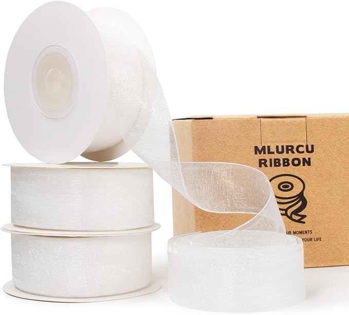 White Organza Ribbon - 1 Inch x 75 Yds Clear White Chiffon Tulle for Gift Wrapping, Christmas, Weddings & Crafts