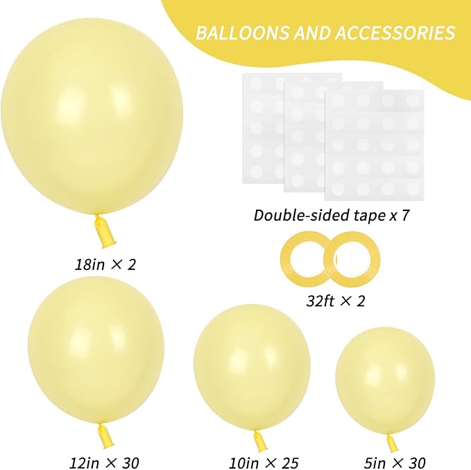 RUBFAC 87pcs Pastel Yellow Balloons Different Sizes 18 12 10 5 Inches for Garland Arch, Premium Yellow Latex Balloons for Birthday Party Wedding Baby Shower Bridal Shower Decorations