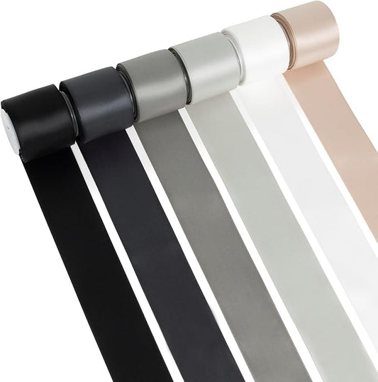 Black White Silver Grey Silk Satin Ribbon 1.5 Inch Assorted Double Faced, Neutral Fabric Ribbon for Flower Bouquet, Gift Wrapping, Wedding Invitation, Bow Crafts, Gift Bags - 30Yards