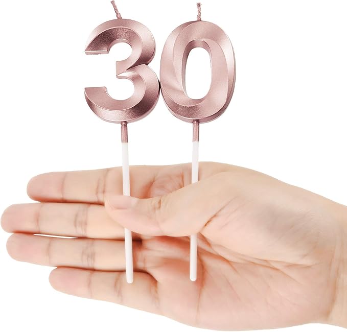 BBTO 30th Birthday Candles Number Candles Cake Topper Decoration for Birthday Wedding Anniversary Celebration Supplies(Rose Gold)