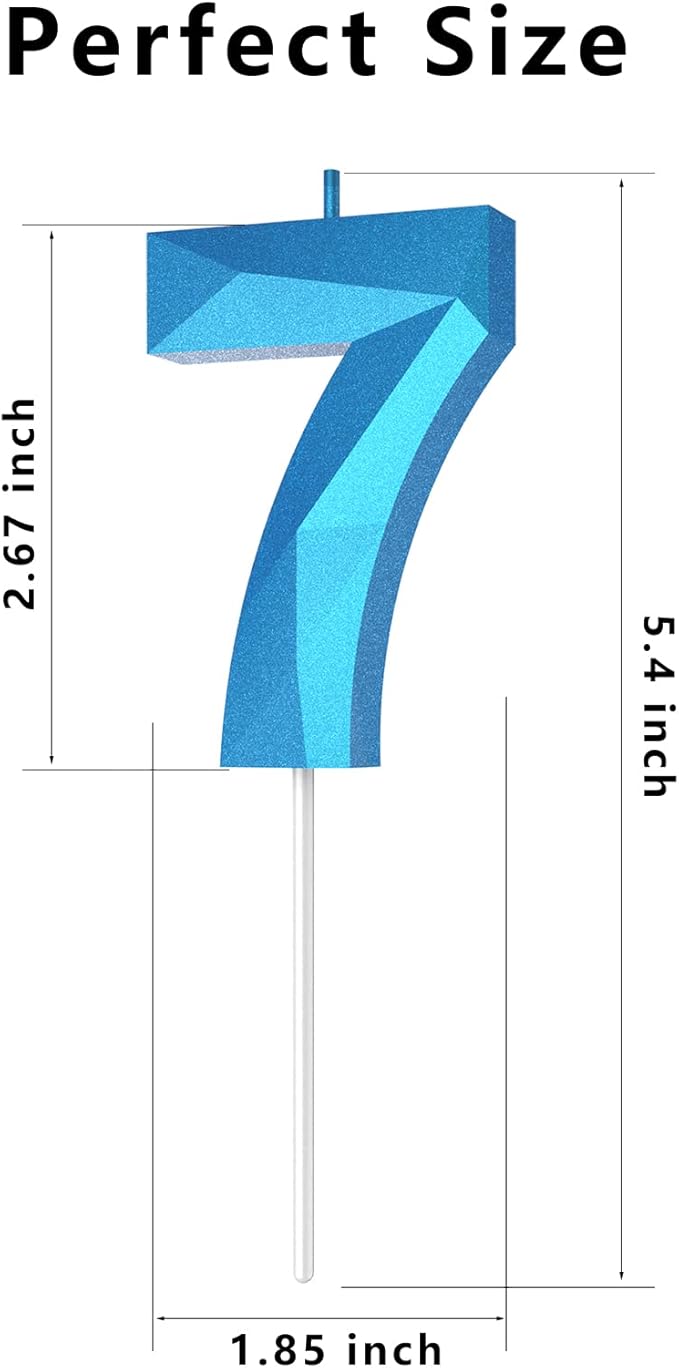 Number Birthday Candles(7 Candle Blue) 3D Diamond Shape Number Happy Birthday Cake Candles for Birthday Party Wedding Decoration Reunions Theme Party