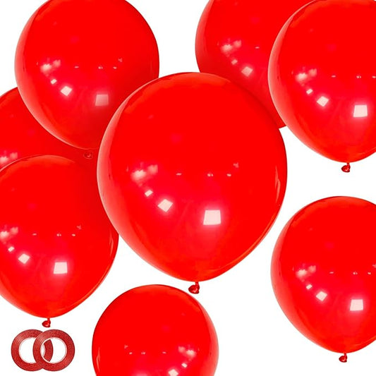 ASIYUHY Red Balloons 12 Inch 100 Pack Thicken Latex Red Balloon with 2 Rolls of Ribbon Round Helium Balloons for Christmas Valentine Birthday Wedding Baby Shower Party Decorations