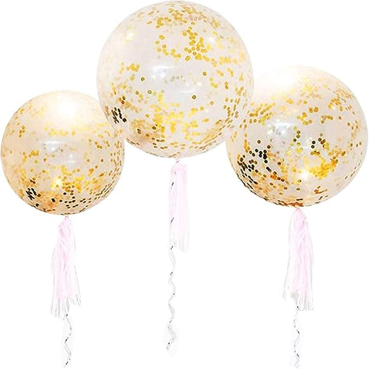 36 Inch Jumbo Confetti Balloons, Giant Latex Balloon with Gold Confetti (Premium Helium Quality) Pkg/6 Latex glitter balloons for Party/Birthdays/Wedding/Festivals Christmas and Event Decorations