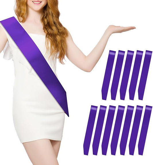 12 Pcs Sash Blank Sash Party Supplies Dark Purple Sash Plain Sash Pageant Sash Satin Sash Sashes for Birthday, Wedding, Graduation, DIY, Beauty Pageant, Hen Party, Homecoming, Make Your Own Sash