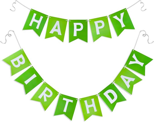 Green Happy Birthday Banner - Hanging Backdrop Sign with White Letters, Happy Birthday Sign Bunting Decorations for Women men Kids Baby Shower Party Supplies (13pcs)
