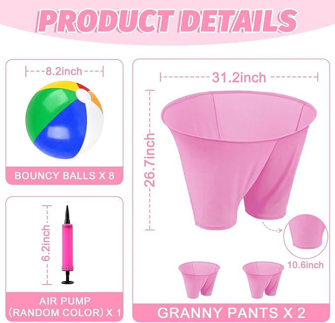 Granny Pants Game with Bouncy Balls and 1 Air Pump (Random Colors), Granny Pants Outdoor Game Baby Shower Funny Party Game for Adults & Families, Big Pants Ball Game Granny Pants Yard Game