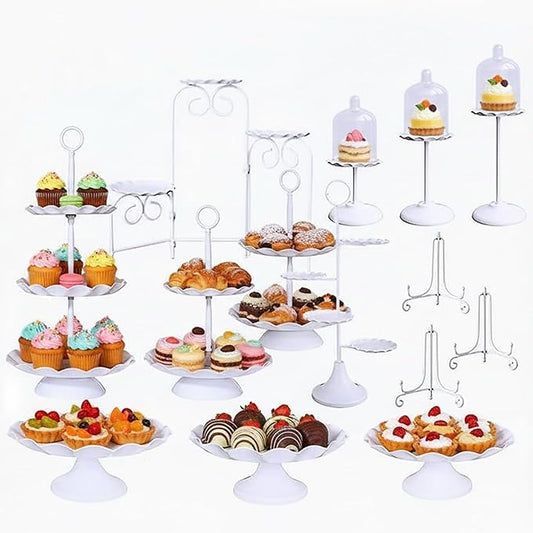 16 Pieces Cake Stands Metal Cupcake Holders Set for Graduation Party Dessert Table Wedding Baby Shower Birthday Tea Party Anniversary Christmas Antique European Decoration Fruits Snack Plate Tray
