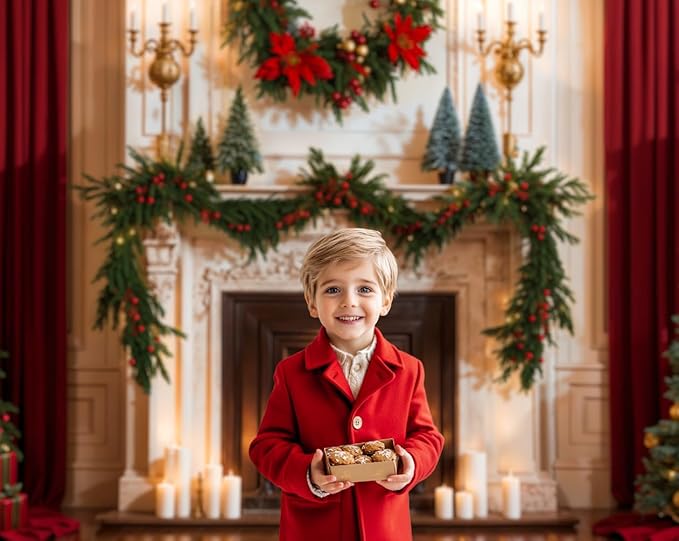 Kate 7x5ft/2.2x1.5m Christmas Backdrop Fireplace Xmas Tree Wreath Interior Decoration Photo Background Photography Studio Props