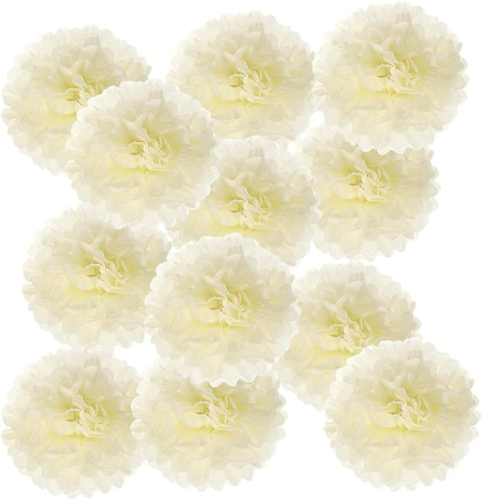 PATIKIL 14inch Tissue Paper Pom Poms, 12PCS Pom Poms Paper Flowers Ball Tissue Paper Flowers for Wedding Bridal Shower Birthday Bachelorette Party Backdrop Decoration, Beige