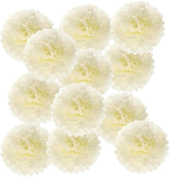 PATIKIL 4inch Tissue Paper Pom Poms, 12PCS Pom Poms Paper Flowers Ball Tissue Paper Flowers for Wedding Bridal Shower Birthday Bachelorette Party Backdrop Decoration, Beige
