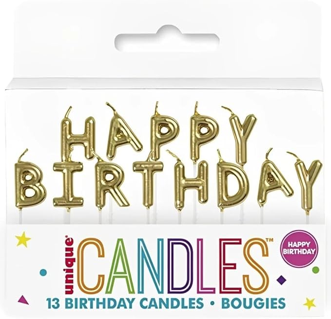 Elegant Gold "Happy Birthday" Letter Pick Candles - Stunning & Unique Design - Perfect Decoration for Celebratory Occasions
