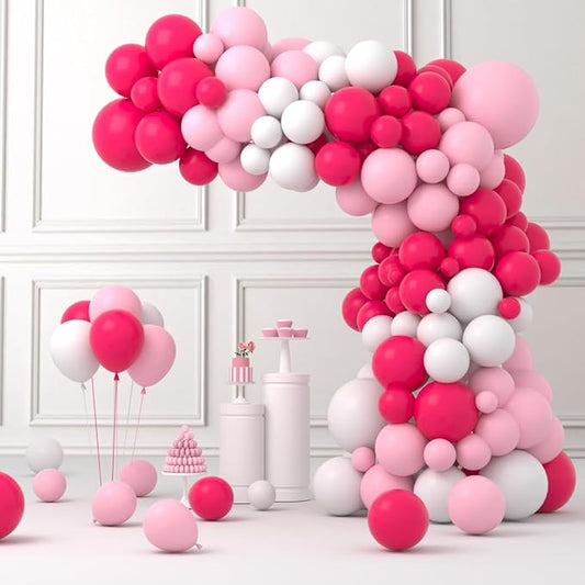 Hot Pink White Balloon Garland Arch Kit, 122PCS Rose Red White Light Pink Balloons for Girl Birthday Wedding Anniversary Bachelorette Engagement Mean Girls Party Decoraion…