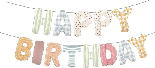 Colorful Happy Birthday Banner Foil Letter Balloon, 14 Inch 3D Plaid, Polka Dots, Stripes Patterned Reusable Mylar Foil Letters, Birthday Decorations (Birthday Banner 1)