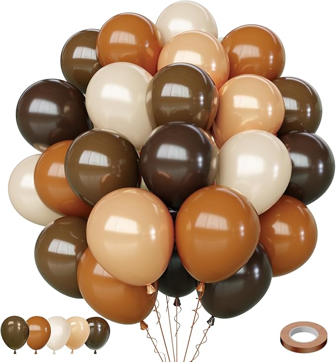 Brown Balloons, 60pcs 12In Neutral Balloon Set, Dark Brown and Sand White Balloons, Tan Cocoa Coffee Beige Nude Latex Balloon for Neutral Baby Shower Birthday Bridal Shower