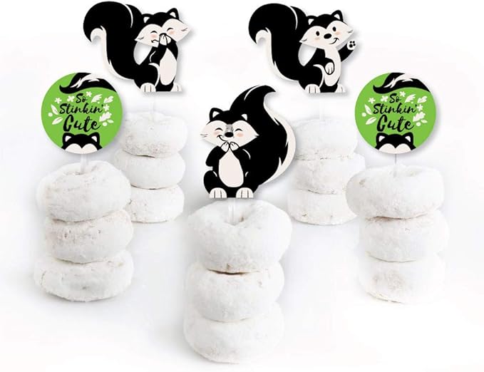 Big Dot of Happiness Little Stinker - Dessert Cupcake Toppers - Woodland Skunk Baby Shower, Birthday Party Clear Treat Picks - Set of 24