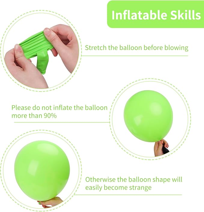 RUBFAC Lime Green Balloons 129pcs Light Fruit Neon Green Latex Balloon 18 12 10 5 Inch Garland Arch Kit for Birthday Party Dinosaur Jungle Baby Shower Decoration