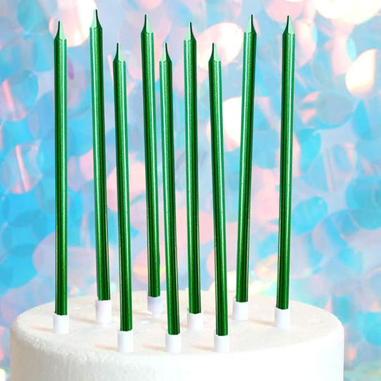 12 Count Long Thin Green Birthday Cake Candles in Holders for Birthday Cupcake Tall Candle 12 Pieces