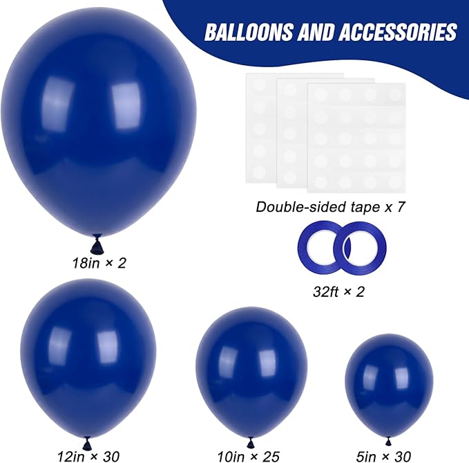 RUBFAC 87pcs Navy Blue Balloons Different Sizes 18 12 10 5 Inches, Premium Party Latex Balloons Arch Kit Garland for Birthday Wedding Graduation Baby Shower Party Decoration