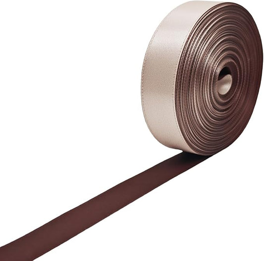 Ribbon 1 Inch, Burgundy & Vanilla Two-Tone Double Faced Satin Ribbon for Gift Wrapping, Flower Bouquet, Bow, Hair, Wedding, DIY Crafts, Holiday Party Decorations, 30 Yards Total