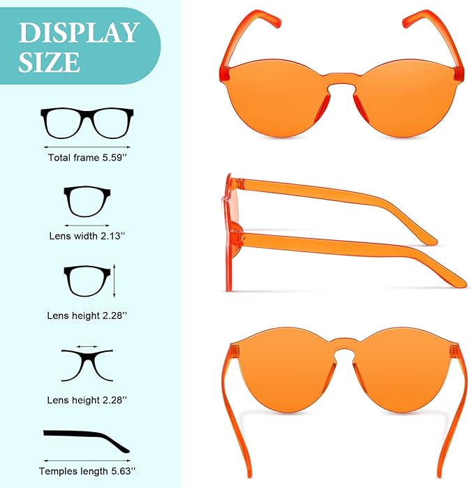 Konohan 42 Pairs Rimless Colored Sunglasses Bulk Colorful Glasses Frameless Fun Party Sunglasses Round Candy Colored Tinted Eyewear Retro Eyeglasses for Women Men Birthday Party Favor, 21 Colors