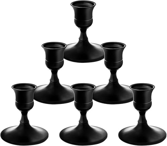 Vintage Black Taper Candle Holders, Set of 6, Metal Taper Candlestick Holder for Dinner Room Table Centerpiece, Wedding Reception, Festive,Mantel Decoration, Home Decor (Black, Set of 6)